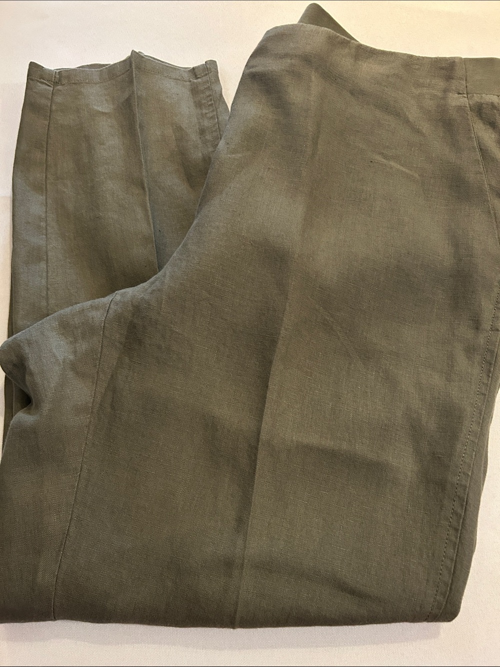 J.Jill EUC Olive Linen Elastic Waist Ankle Pants Pockets Reg $79 1X